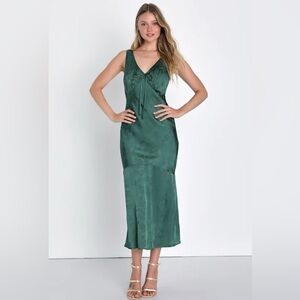 Lulus Exceptional Ideal Emerald Green Satin Jacquard Midi Dress